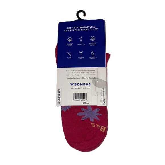 Bombas Womens Ankle Socks Hot Pink Floral Medium Size 8 - 10.5 NWT Authentic - Picture 2 of 4